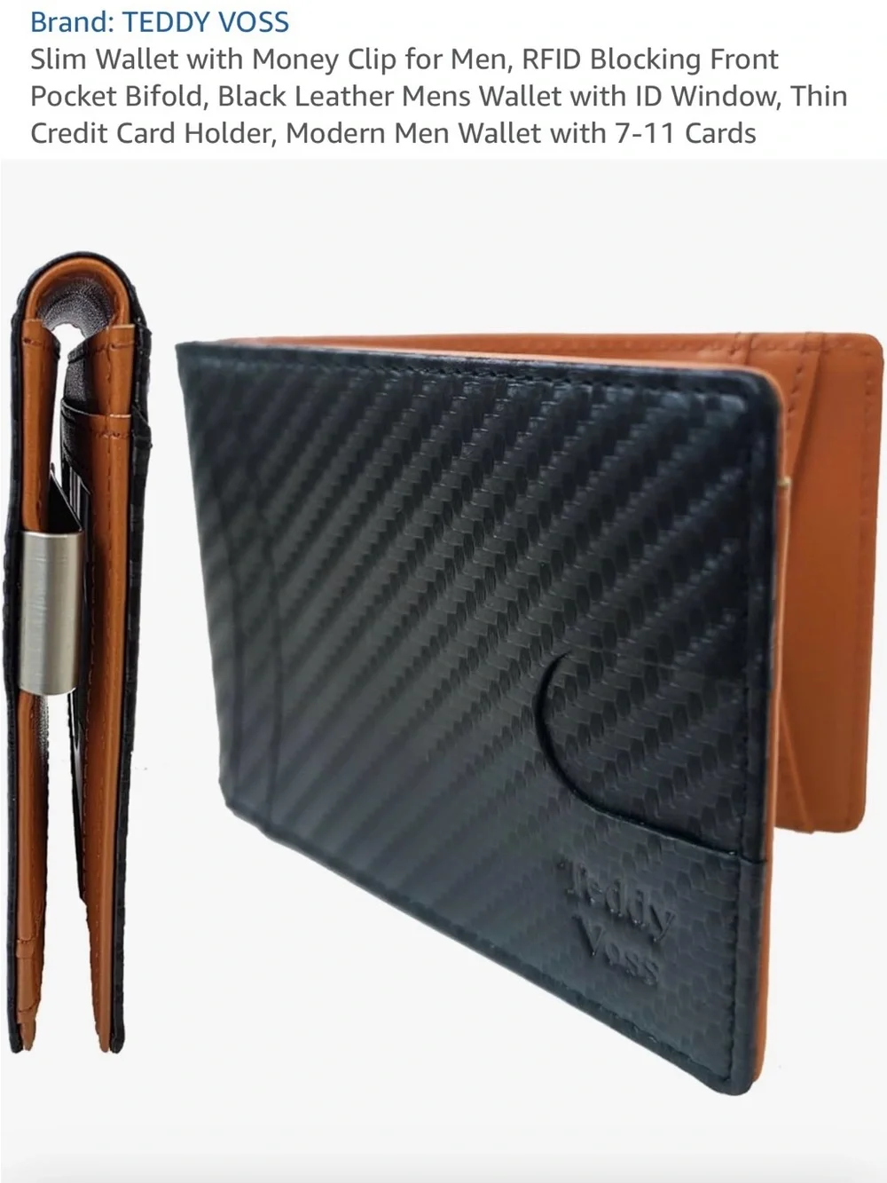 Men's Carbon-Texture Money Clip Wallet in Black and Brown